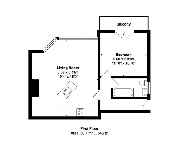 Floor Plan for 1 Bedroom Apartment for Sale in Preston Park Avenue, Brighton, BN1, 6HJ - Guide Price &pound280,000