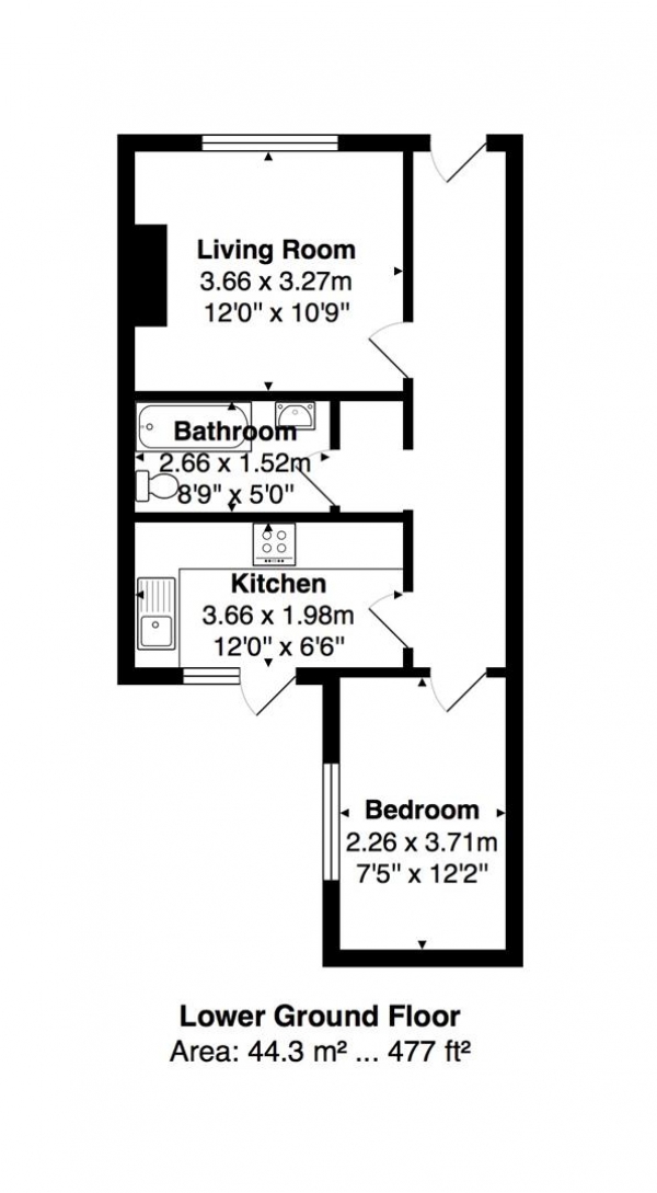 Floor Plan for 1 Bedroom Apartment for Sale in Rosehill Terrace, Brighton, BN1, 4JJ - Guide Price &pound220,000