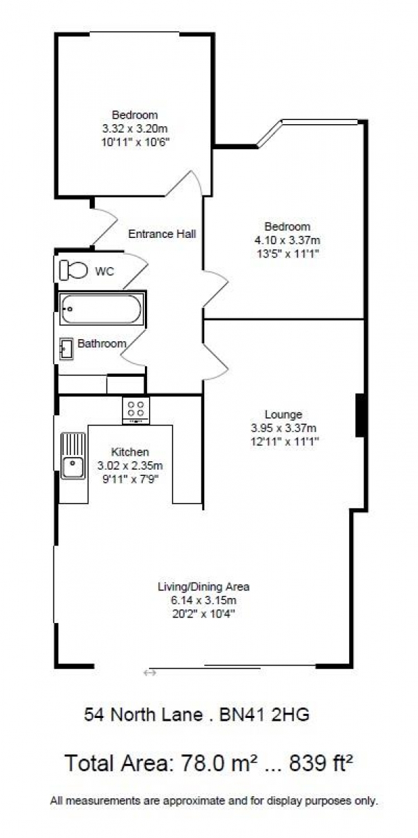 Floor Plan Image for 2 Bedroom Semi-Detached Bungalow for Sale in North Lane, Portslade, Brighton