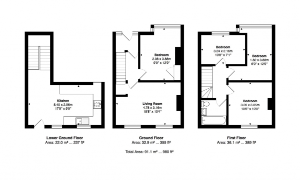 Floor Plan Image for 3 Bedroom Semi-Detached House to Rent in Milner Road, Brighton