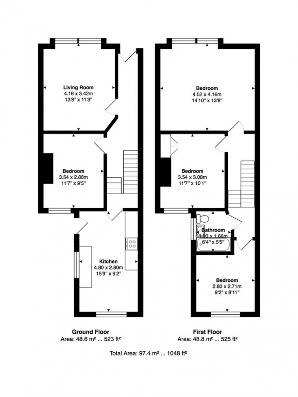 Floor Plan Image for 4 Bedroom Terraced House for Sale in Carlton Hill, Brighton