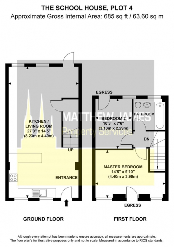 Floor Plan for 2 Bedroom Town House for Sale in St. Peters Road, Rugby, CV21, 3QP -  &pound220,000