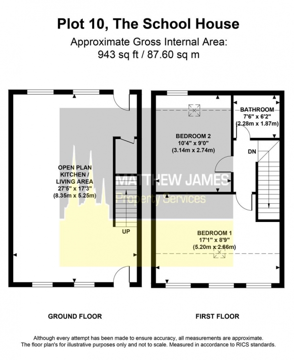 Floor Plan for 2 Bedroom Town House for Sale in Bronte Close, Rugby, CV21, 3PW -  &pound220,000