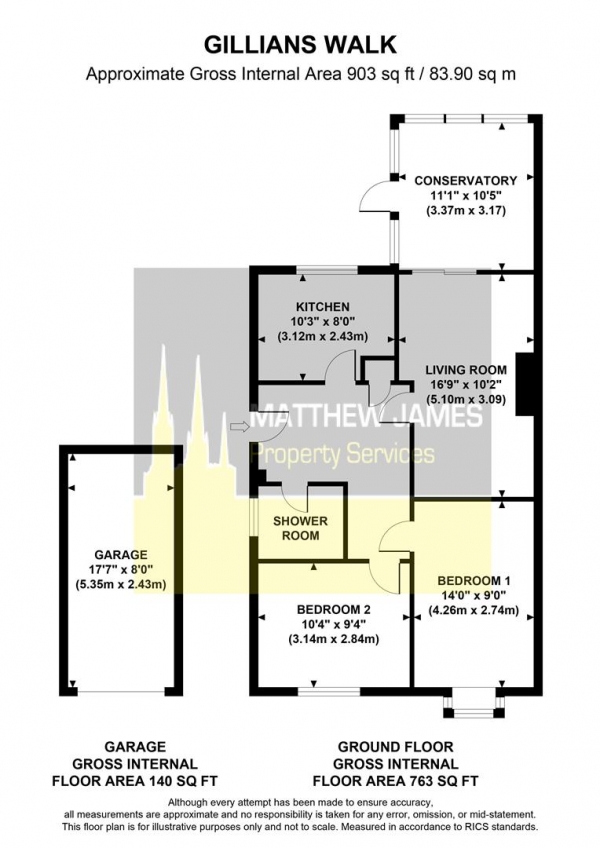 Floor Plan for 2 Bedroom Semi-Detached Bungalow for Sale in Gillians Walk, Walsgrave, Coventry, CV2, 2NT -  &pound219,995