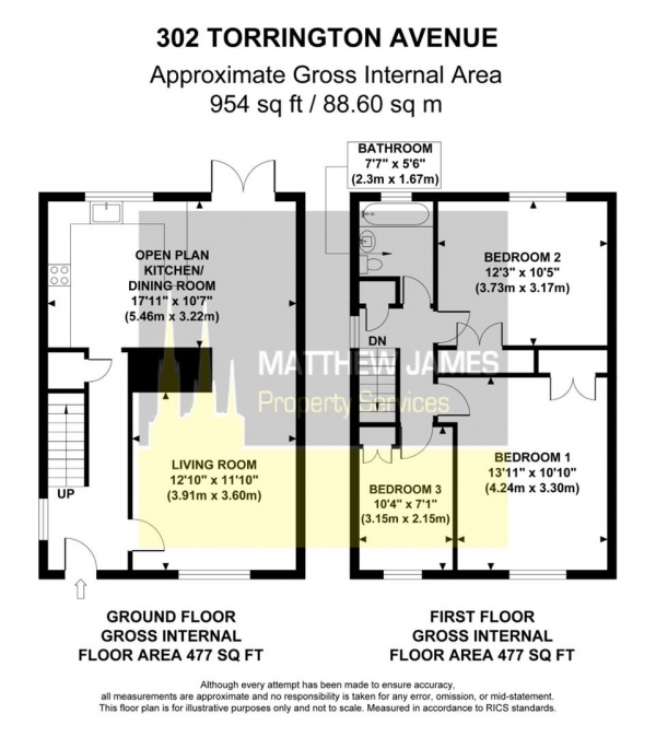 Floor Plan Image for 3 Bedroom Semi-Detached House for Sale in Torrington Avenue, Tile Hill, Coventry