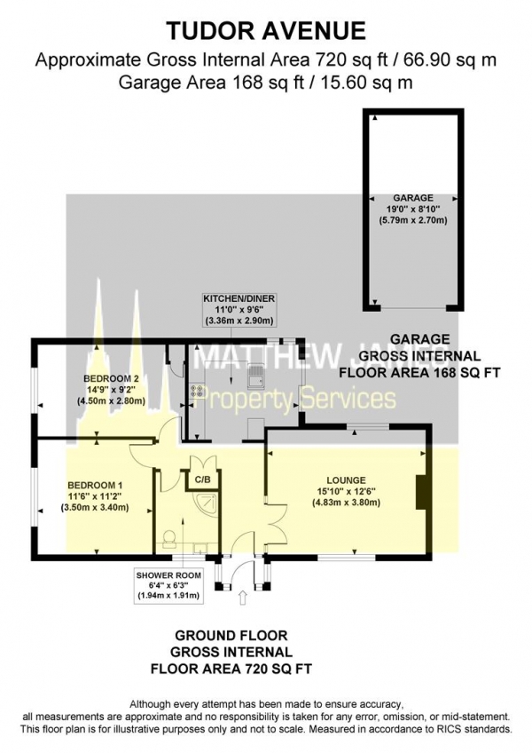 Floor Plan for 2 Bedroom Semi-Detached Bungalow for Sale in Tudor Avenue, Eastern Green, CV5, 7BD -  &pound279,995
