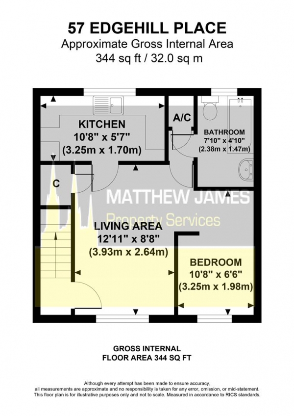 Floor Plan for 1 Bedroom Studio for Sale in Edgehill Place, Tanyard Farm, Coventry, CV4, 9UE -  &pound65,000