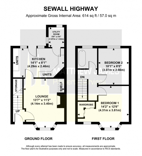 Floor Plan Image for 2 Bedroom End of Terrace House for Sale in Sewall Highway, Wyken - South Facing Garden
