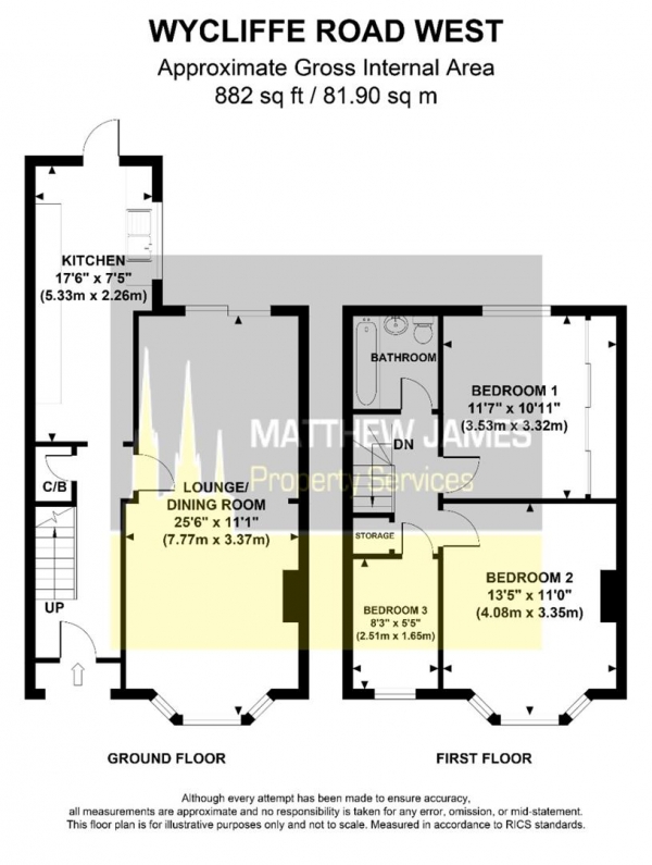 Floor Plan Image for 3 Bedroom End of Terrace House for Sale in Wycliffe Road West, Wyken, Coventry