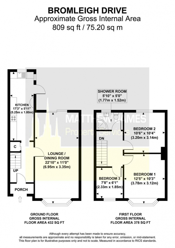 Floor Plan for 3 Bedroom Terraced House for Sale in Bromleigh Drive, Copeswood, Coventry *Extended Three Bedrooms*, CV2, 5LW -  &pound230,000