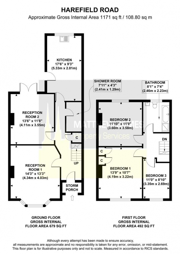 Floor Plan Image for 3 Bedroom Terraced House for Sale in Harefield Road Stoke,  Coventry.. Extended/Three Double Bedrooms