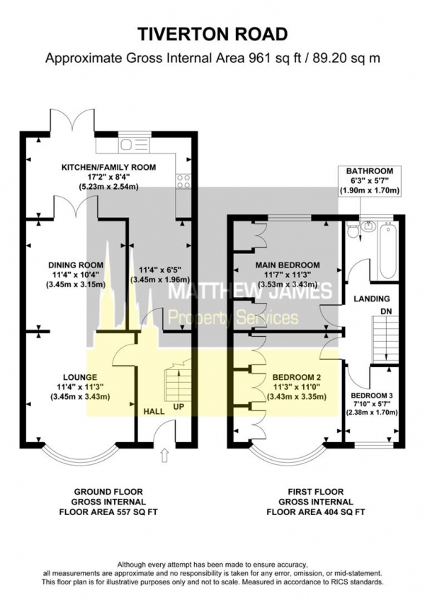 Floor Plan Image for 3 Bedroom Terraced House for Sale in Tiverton Road, Coventry