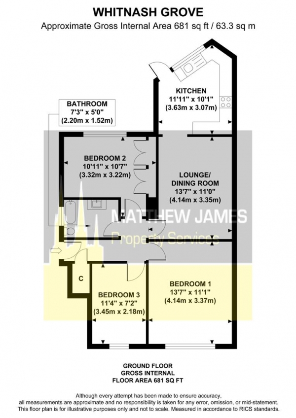 Floor Plan Image for 3 Bedroom Maisonette for Sale in Whitnash Grove, Wyken, Coventry