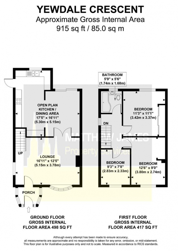 Floor Plan Image for 3 Bedroom Semi-Detached House for Sale in Yewdale Crescent, Potters Green, Coventry