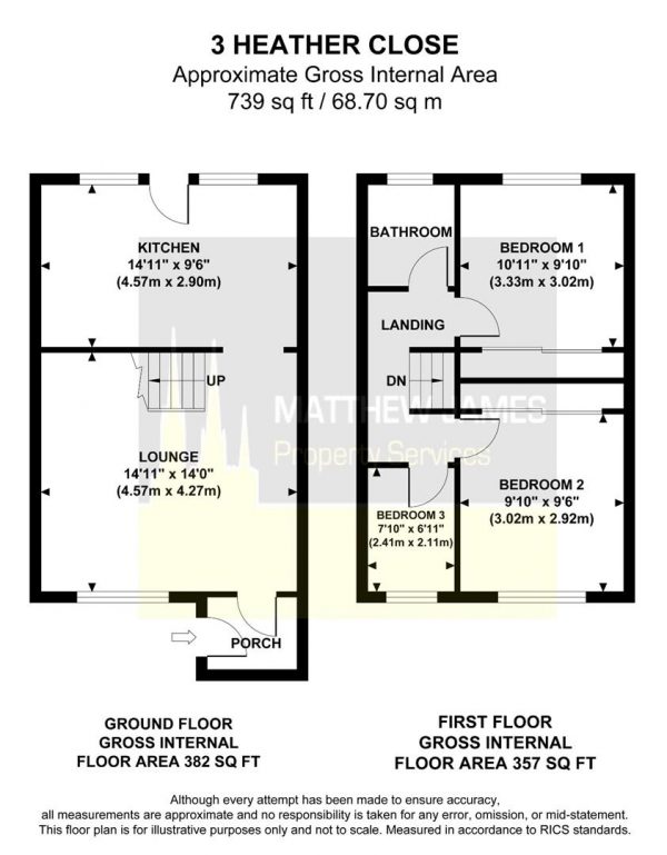 Floor Plan for 3 Bedroom Semi-Detached House for Sale in Heather Close, Rugby, CV22, 6SB -  &pound240,000