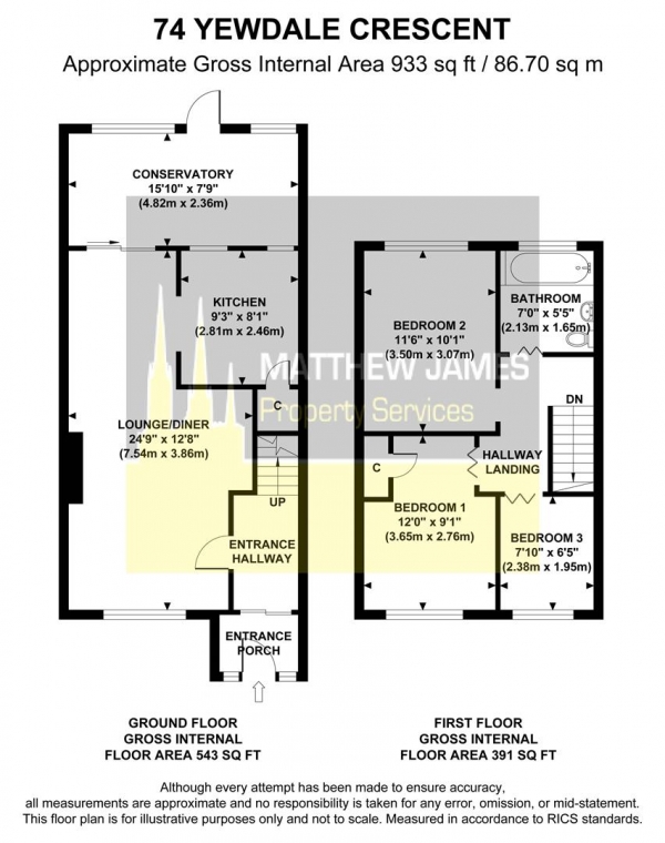 Floor Plan Image for 3 Bedroom Semi-Detached House for Sale in Yewdale Crescent, Coventry *No Chain*