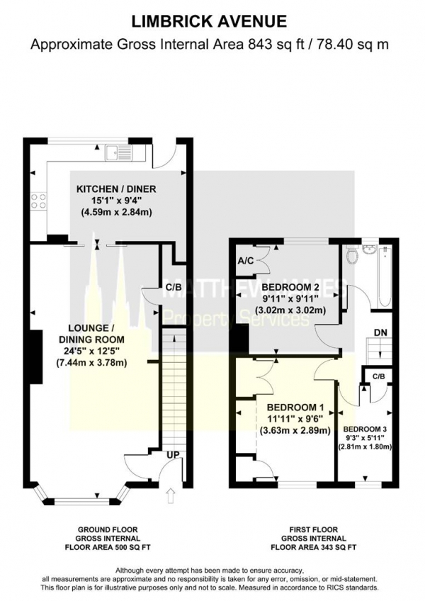 Floor Plan Image for 3 Bedroom Terraced House for Sale in Limbrick Avenue, Coventry  * THREE BEDROOMS *