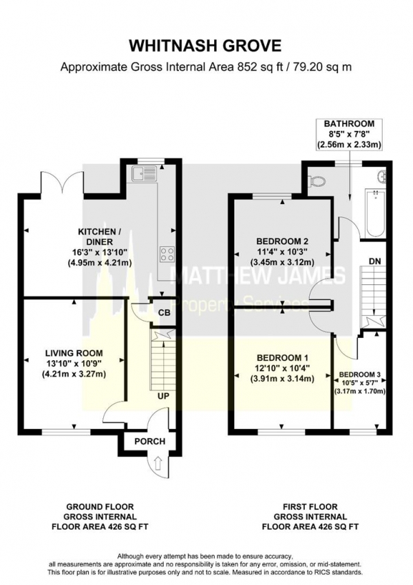 Floor Plan Image for 3 Bedroom Terraced House for Sale in Whitnash Grove,  Wyken, Coventry