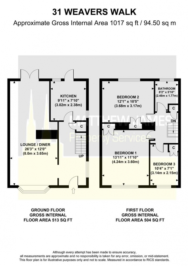 Floor Plan Image for 3 Bedroom Semi-Detached House for Sale in Weavers Walk, Coventry