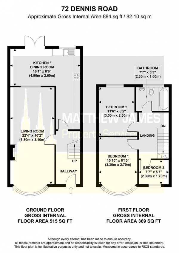 Floor Plan Image for 3 Bedroom End of Terrace House for Sale in Dennis Road, Coventry  ** CORNER PLOT LOCATION **