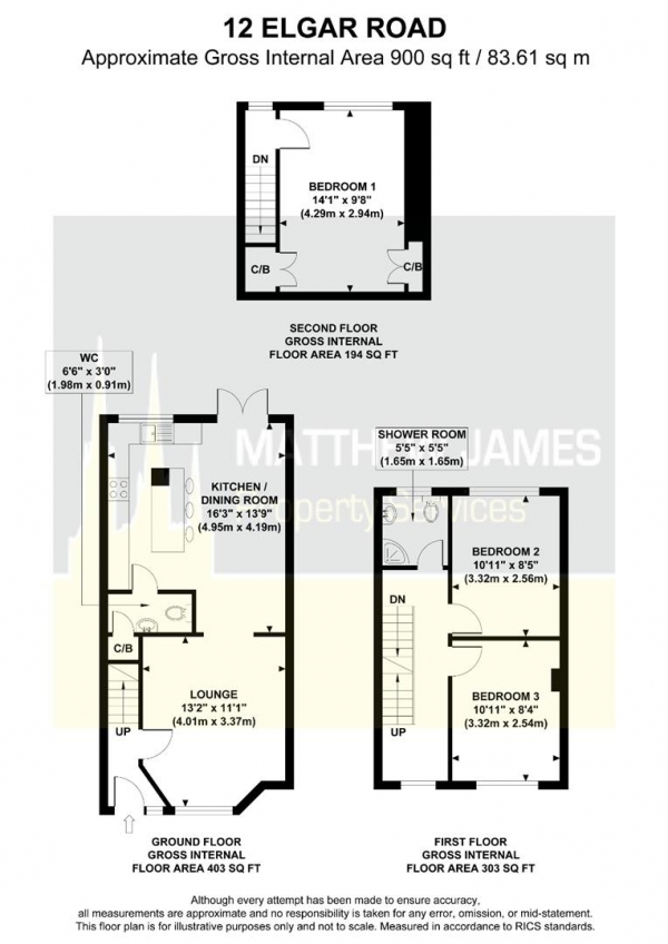 Floor Plan Image for 3 Bedroom End of Terrace House for Sale in Elgar Road, Coventry  *THREE DOUBLE BEDROOMS **