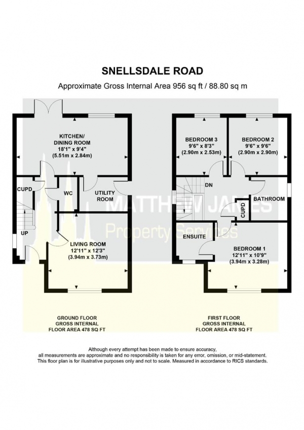 Floor Plan Image for 3 Bedroom Detached House for Sale in Snellsdale Road, Coton Park, Rugby  ** DETACHED **