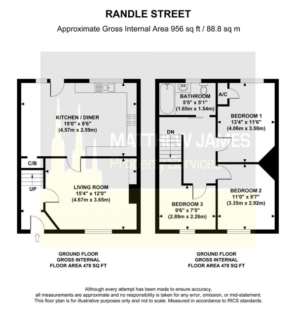 Floor Plan Image for 3 Bedroom Terraced House for Sale in Randle Street, Radford, Coventry  ** NO CHAIN **