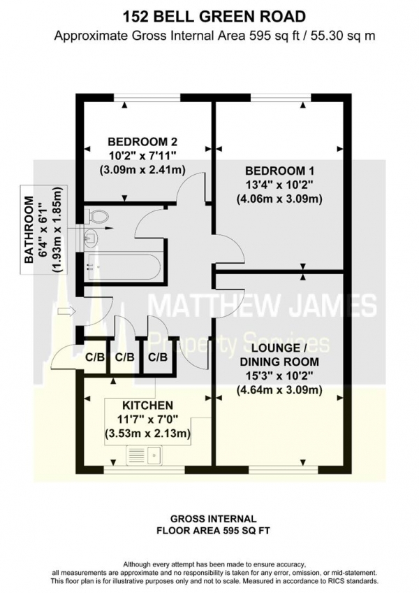 Floor Plan Image for 2 Bedroom Maisonette for Sale in Bell Green Road, Coventry  ** VACANT / NO UPWARD CHAIN **