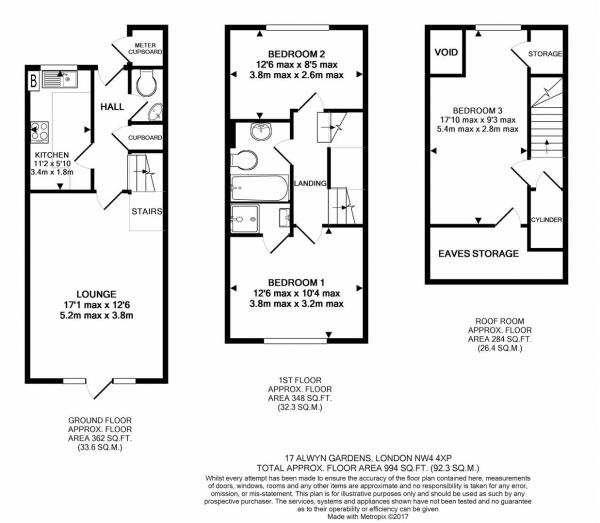 Floor Plan Image for 4 Bedroom Terraced House to Rent in Alwyn Gardens, Hendon, LONDON, NW4