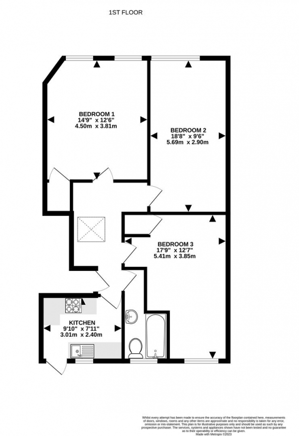 Floor Plan Image for 3 Bedroom Apartment to Rent in Parson Street, Hendon, London, NW4