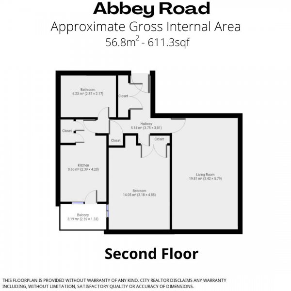 Floor Plan Image for 1 Bedroom Flat to Rent in Abbey Road, London