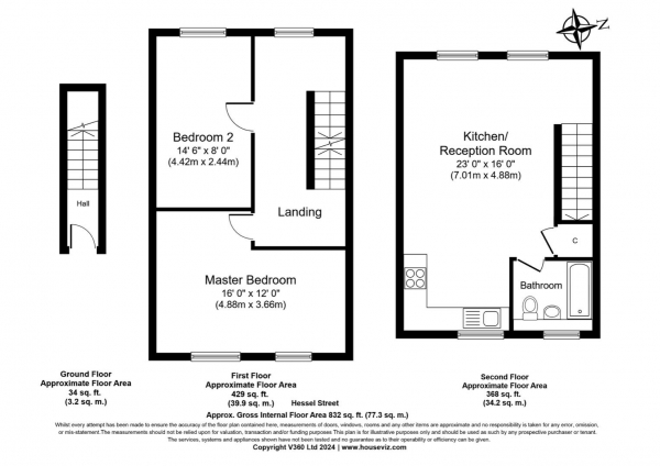 Floor Plan for 2 Bedroom Apartment to Rent in Hessel Street, London, E1, 2LR - £577 pw | £2500 pcm