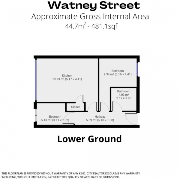 Floor Plan Image for 2 Bedroom Flat to Rent in Watney Street, London