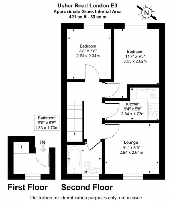 Floor Plan for 1 Bedroom Flat for Sale in Usher Road, London, E3, 2HA -  &pound280,000