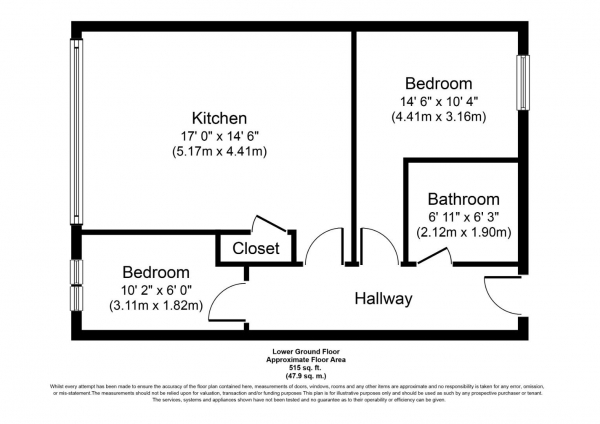 Floor Plan for 1 Bedroom Flat for Sale in Watney Street, London, E1, 2QE - Offers Over &pound300,000