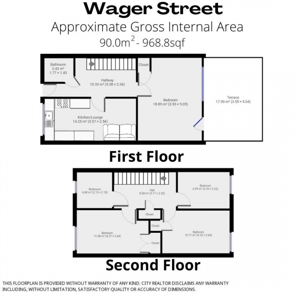 Floor Plan for 4 Bedroom Flat to Rent in Wager Street, London, E3, 4JD - £738 pw | £3200 pcm