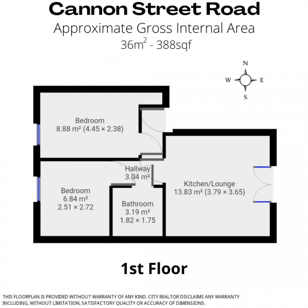 Floor Plan Image for 2 Bedroom Flat to Rent in 34 Cannon Street Road, London