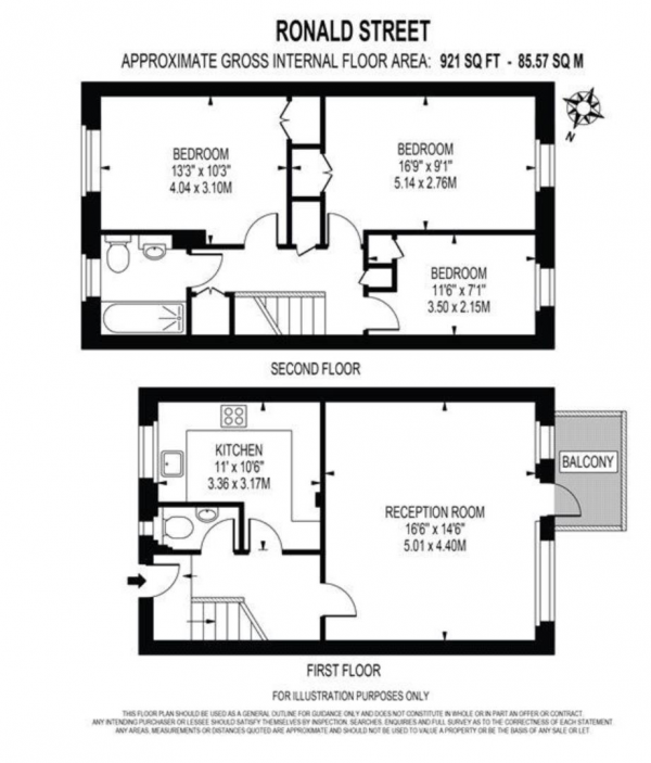 Floor Plan Image for 3 Bedroom Flat for Sale in Ronald Street, London