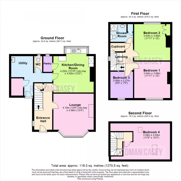Floor Plan for 4 Bedroom Semi-Detached House for Sale in Makinson Avenue, Horwich, Bolton, BL6, 6NA -  &pound149,995
