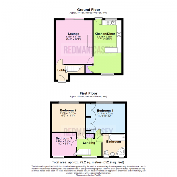 Floor Plan for 3 Bedroom Terraced House for Sale in Vicarage Road, Blackrod, Bolton, BL6, 5DB -  &pound135,000