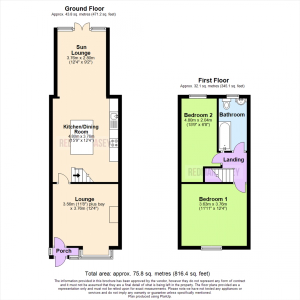 Floor Plan Image for 2 Bedroom Terraced House for Sale in Duxbury Avenue, Harwood, Bolton