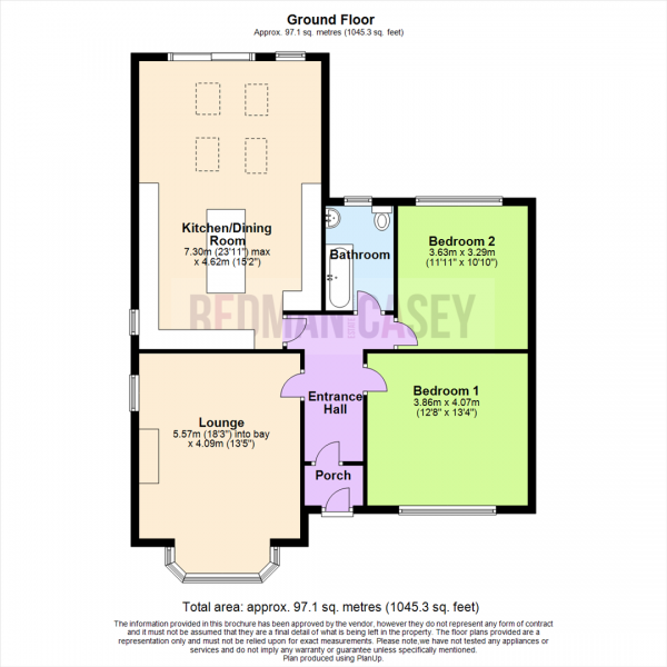 Floor Plan for 2 Bedroom Semi-Detached Bungalow for Sale in Manchester Road, Over Hulton, Bolton, BL5, 1EH - OIRO &pound250,000