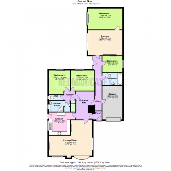 Floor Plan for 4 Bedroom Bungalow for Sale in Kilworth Drive, Lostock, Bolton, BL6, 4RL - OIRO &pound355,000