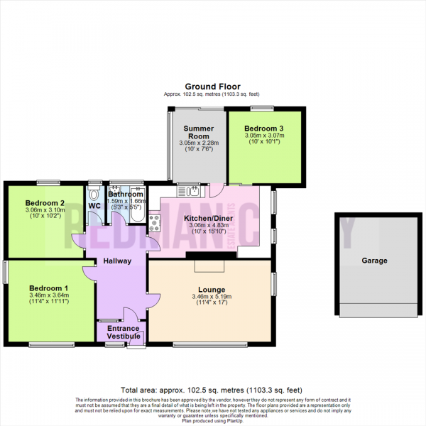 Floor Plan for 3 Bedroom Bungalow for Sale in Broadway, Horwich, Bolton, BL6, 6BY -  &pound295,000