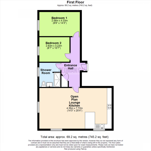 Floor Plan Image for 2 Bedroom Flat to Rent in High Street, Belmont, Bolton