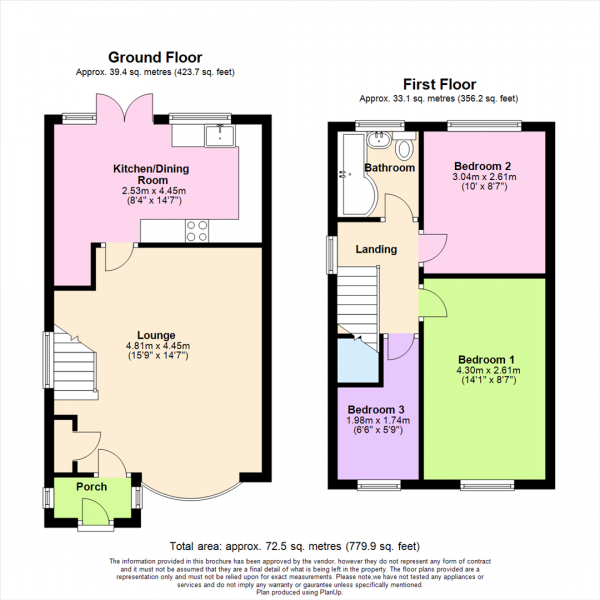 Floor Plan for 3 Bedroom Semi-Detached House for Sale in Cheviot Close, Horwich, Bolton, BL6, 7DF - Offers Over &pound200,000