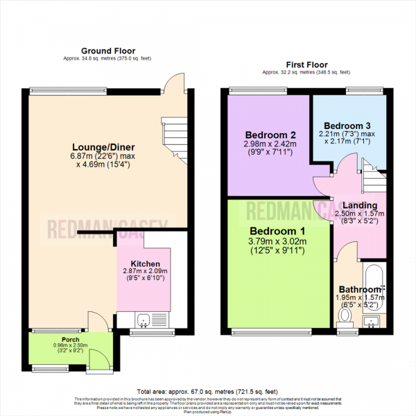 Floor Plan for 3 Bedroom Town House for Sale in Thirlmere Avenue, Horwich, Bolton, BL6, 6DS - Offers Over &pound180,000