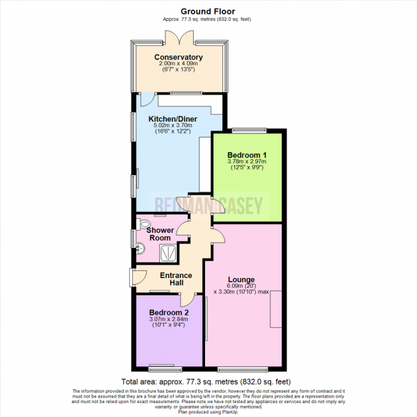 Floor Plan for 2 Bedroom Semi-Detached Bungalow for Sale in Ainse Road, Blackrod, Bolton, BL6, 5HA - OIRO &pound225,000
