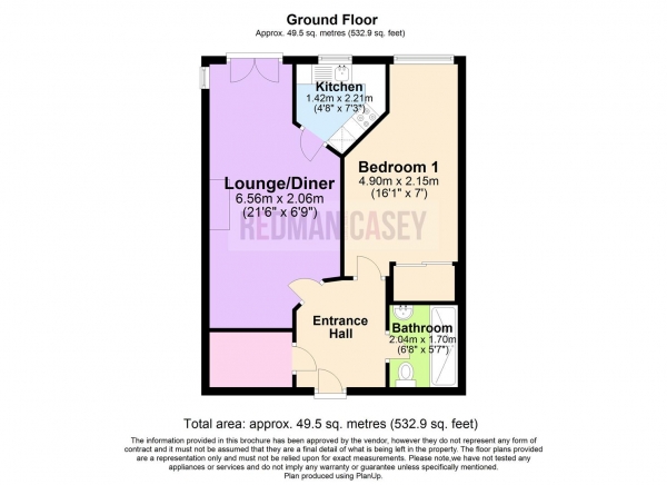 Floor Plan for 1 Bedroom Retirement Property for Sale in Rockhaven Court, Horwich, Bolton, BL6, 5BF - OIRO &pound150,000