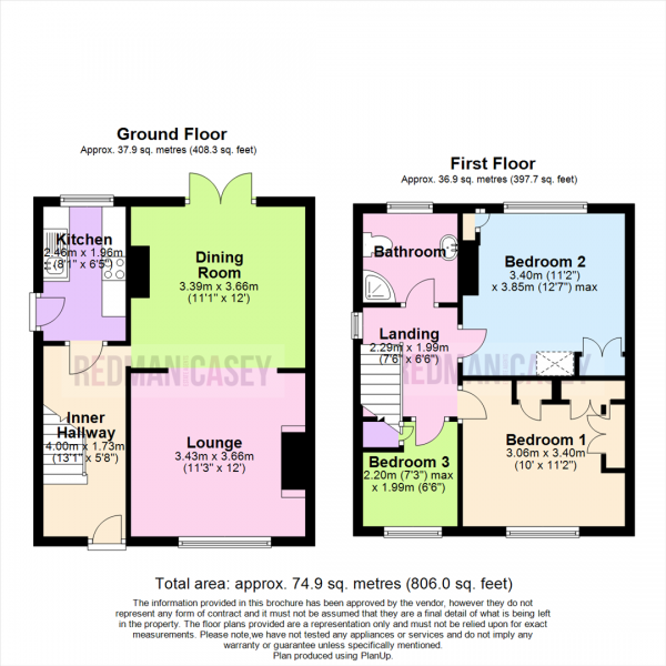 Floor Plan for 3 Bedroom Semi-Detached House for Sale in Highland Road, Horwich, Bolton, BL6, 6LP -  &pound200,000